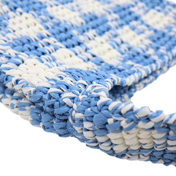 PRADA Embroidered Logo Yarn Crochet Tote Bag Blue