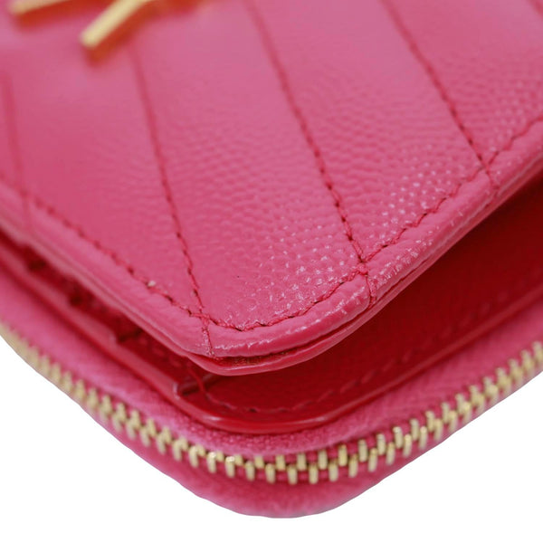 YVES SAINT LAURENT Grain De Poudre Matelasse Chevron Leather Compact Bifold Wallet Pink