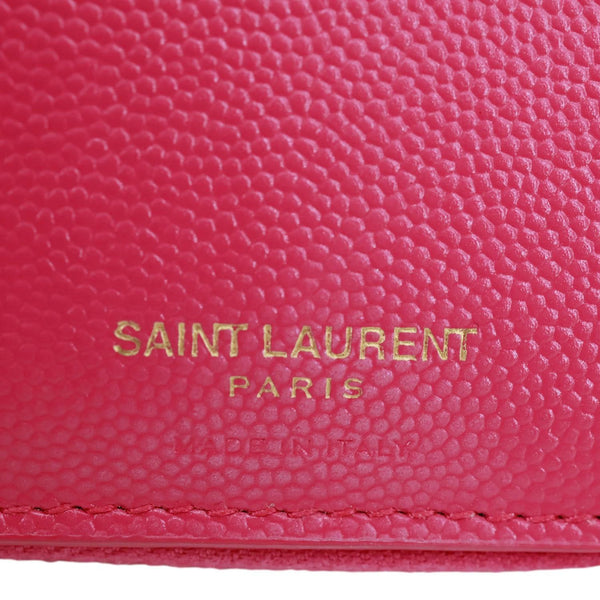 YVES SAINT LAURENT Grain De Poudre Matelasse Chevron Leather Compact Bifold Wallet Pink