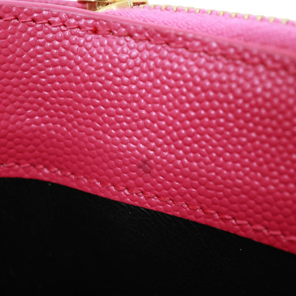 YVES SAINT LAURENT Grain De Poudre Matelasse Chevron Leather Compact Bifold Wallet Pink