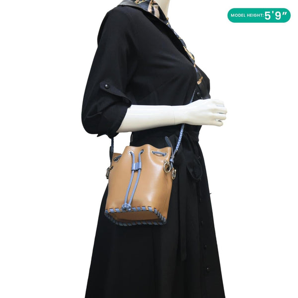 FENDI Mon Tresor Mini Leather Drawstring Bucket Bag Brown