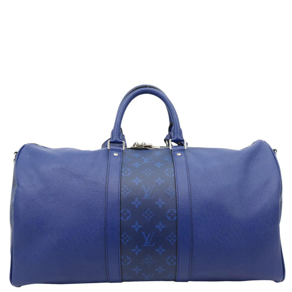LOUIS VUITTON Keepall 50 Bandouliere Monogram Taiga Leather Travel Bag Blue