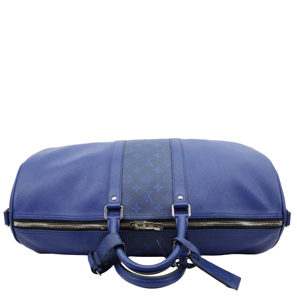 LOUIS VUITTON Keepall 50 Bandouliere Monogram Taiga Leather Travel Bag Blue