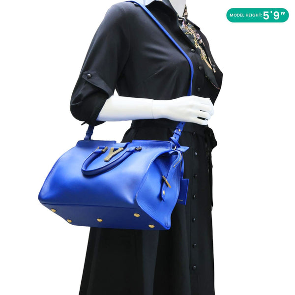 YVES SAINT LAURENT Cabas ChYc Small Leather Crossbody Bag Blue