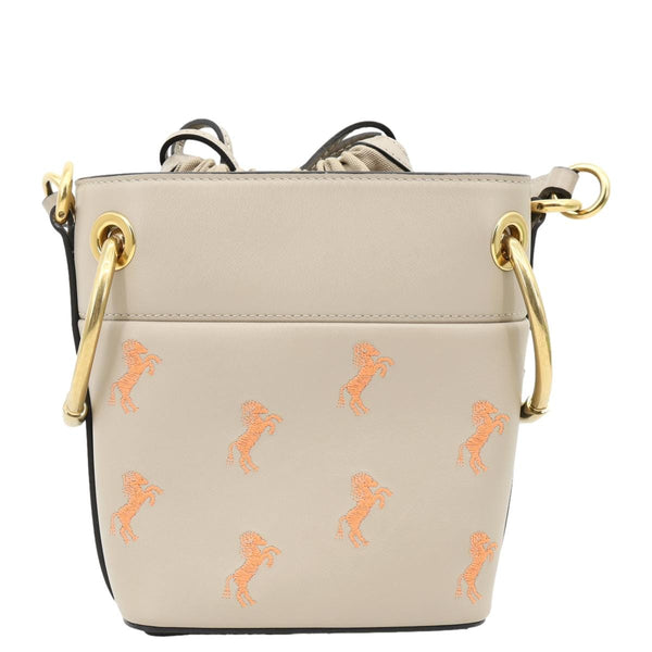 CHLOE Roy Little Horses Embroidered Leather Bucket Bag Beige
