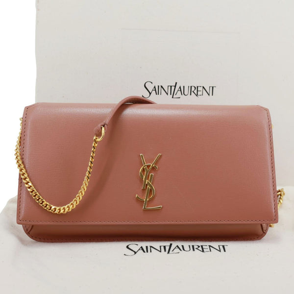 YVES SAINT LAURENT Cassandre Phone Holder Leather Shoulder Bag Vintage Peach