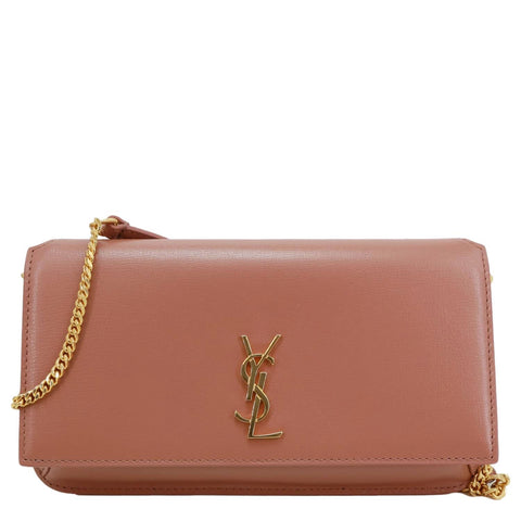 YVES SAINT LAURENT Cassandre Phone Holder Leather Shoulder Bag Vintage Peach