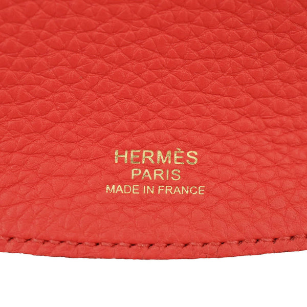 HERMES Saut Clemence Leather Shoulder Bag Red