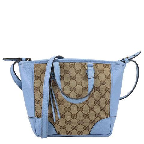 GUCCI Small Bree GG Canvas Leather Tote Crossbody Bag Blue 449241