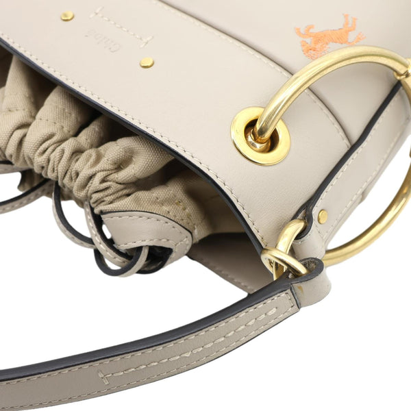 CHLOE Roy Little Horses Embroidered Leather Bucket Bag Beige