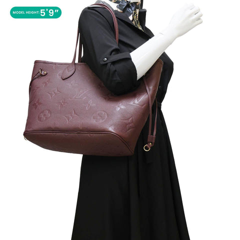 LOUIS VUITTON Neverfull MM Empreinte Leather Tote Shoulder Bag Burgundy