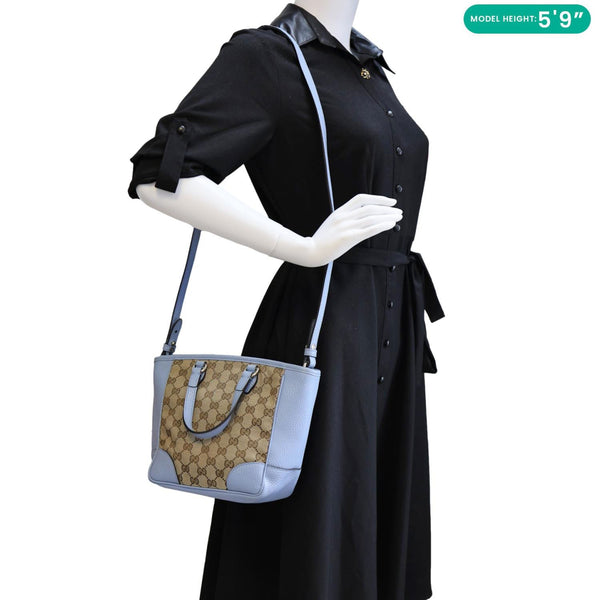 GUCCI Small Bree GG Canvas Leather Tote Crossbody Bag Blue 449241