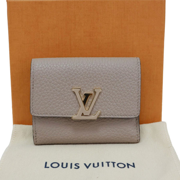 LOUIS VUITTON Capucines Taurillon Compact Leather Wallet Beige
