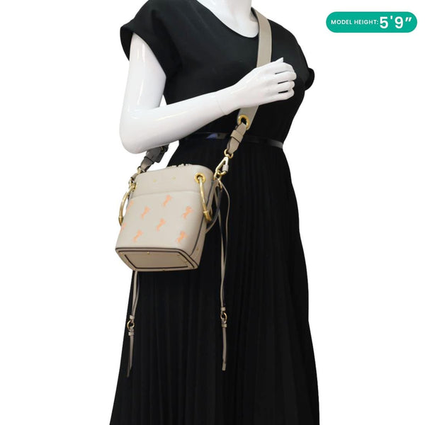 CHLOE Roy Little Horses Embroidered Leather Bucket Bag Beige