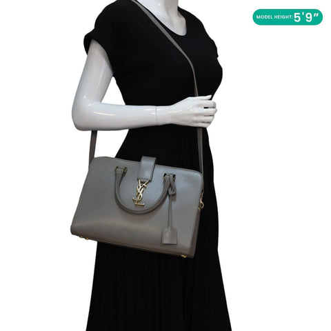 YVES SAINT LAURENT Cabas Baby Leather Tote Shoulder Bag Gray