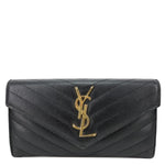 YVES SAINT LAURENT Cassandre Flap Chevron Grain de Poudre Wallet Black