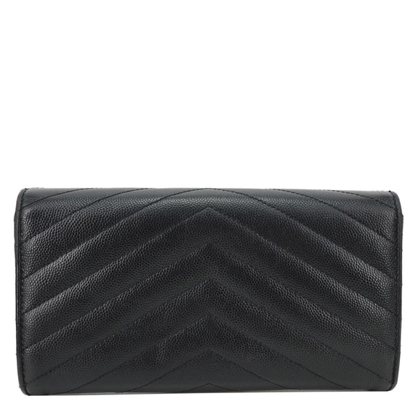 YVES SAINT LAURENT Cassandre Flap Chevron Grain de Poudre Wallet Black