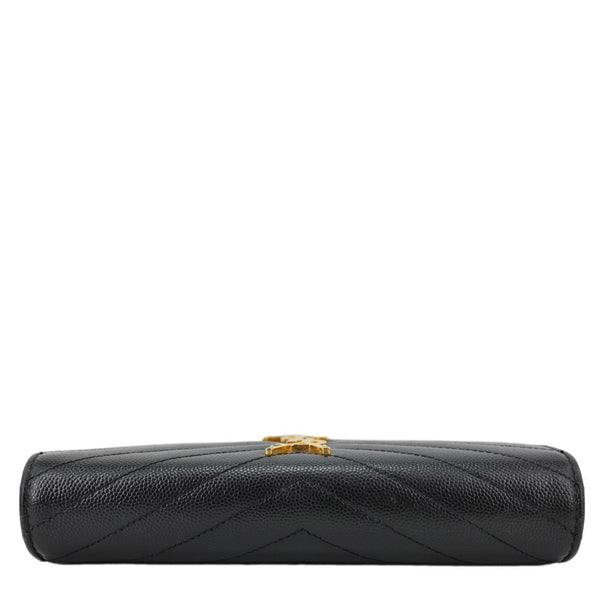 YVES SAINT LAURENT Cassandre Flap Chevron Grain de Poudre Wallet Black