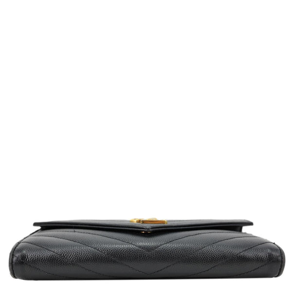 YVES SAINT LAURENT Cassandre Flap Chevron Grain de Poudre Wallet Black
