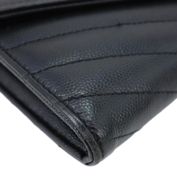 YVES SAINT LAURENT Cassandre Flap Chevron Grain de Poudre Wallet Black