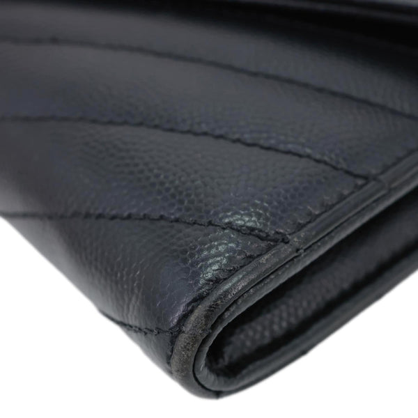 YVES SAINT LAURENT Cassandre Flap Chevron Grain de Poudre Wallet Black