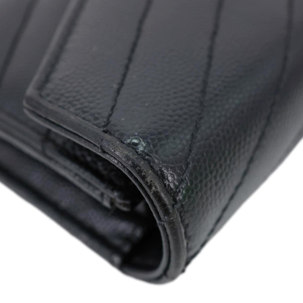 YVES SAINT LAURENT Cassandre Flap Chevron Grain de Poudre Wallet Black