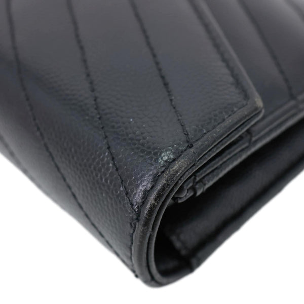 YVES SAINT LAURENT Cassandre Flap Chevron Grain de Poudre Wallet Black