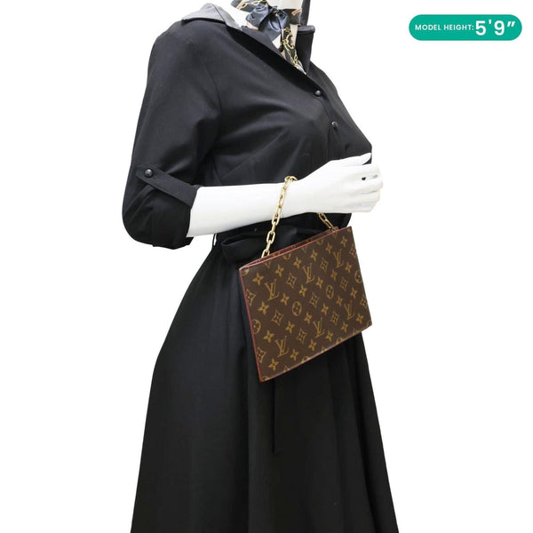 LOUIS VUITTON Legacy Monogram Canvas Chain Clutch Brown