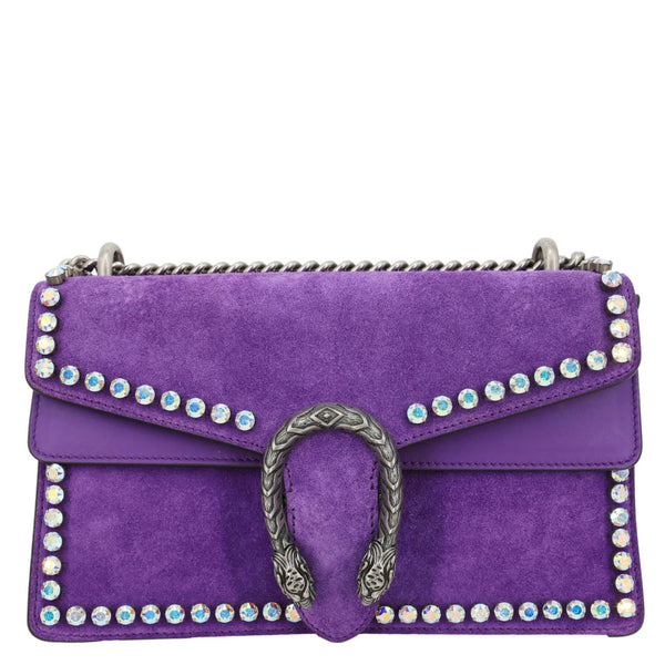 GUCCI Dionysus Small Crystal Embellished Suede Shoulder Bag Purple 400249