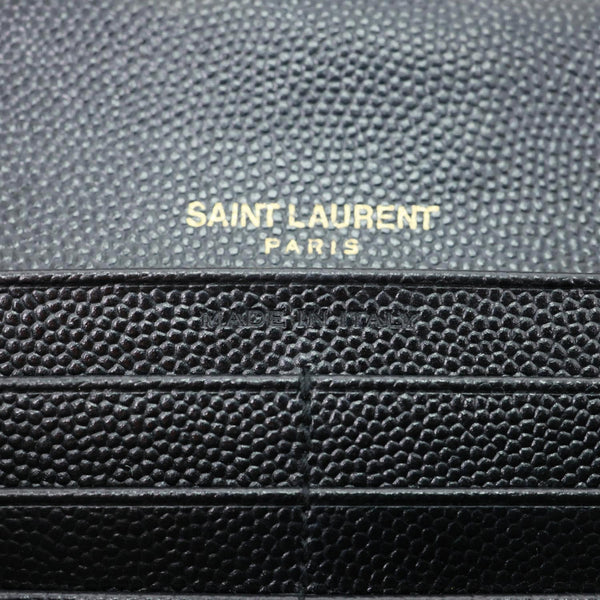 YVES SAINT LAURENT Cassandre Flap Chevron Grain de Poudre Wallet Black
