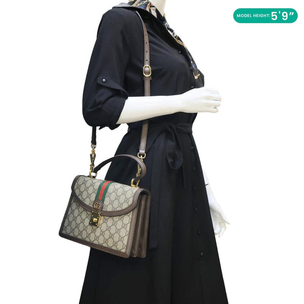GUCCI Ophidia Medium GG Supreme Canvas Web Shoulder Bag Beige 651055