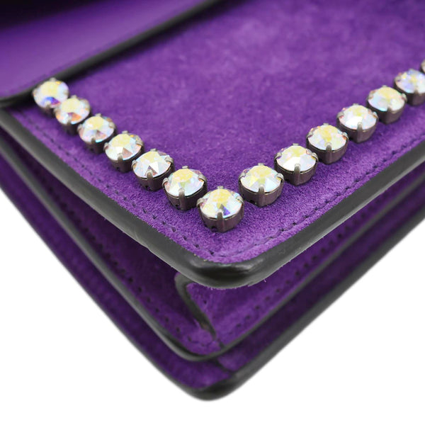GUCCI Dionysus Small Crystal Embellished Suede Shoulder Bag Purple 400249