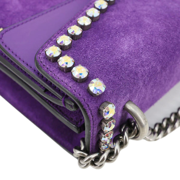 GUCCI Dionysus Small Crystal Embellished Suede Shoulder Bag Purple 400249