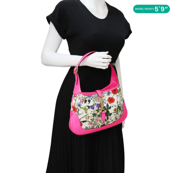 GUCCI Flora Jackie Medium Canvas Hobo Bag Pink 550152