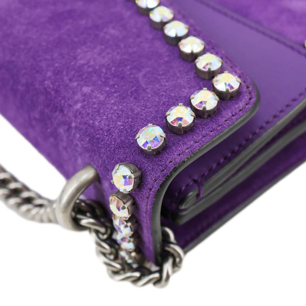 GUCCI Dionysus Small Crystal Embellished Suede Shoulder Bag Purple 400249