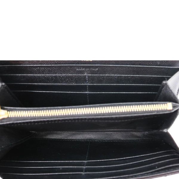 YVES SAINT LAURENT Cassandre Flap Chevron Grain de Poudre Wallet Black