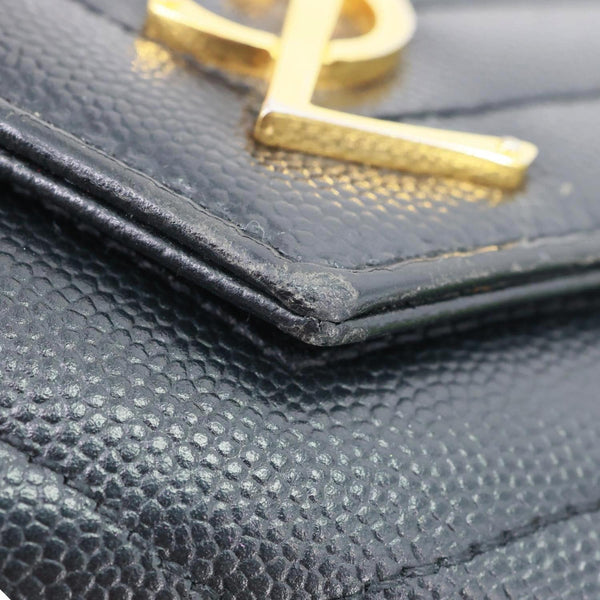 YVES SAINT LAURENT Cassandre Flap Chevron Grain de Poudre Wallet Black