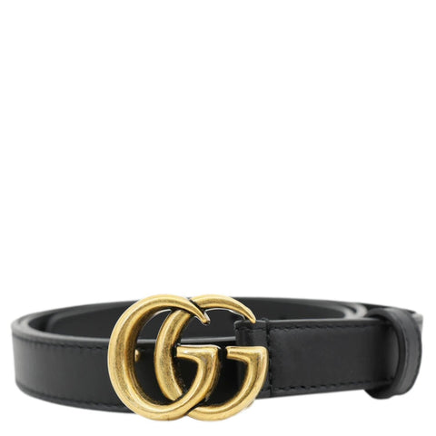 GUCCI Slim Double G buckle Smooth Leather Belt Size 95/38 Black 409417
