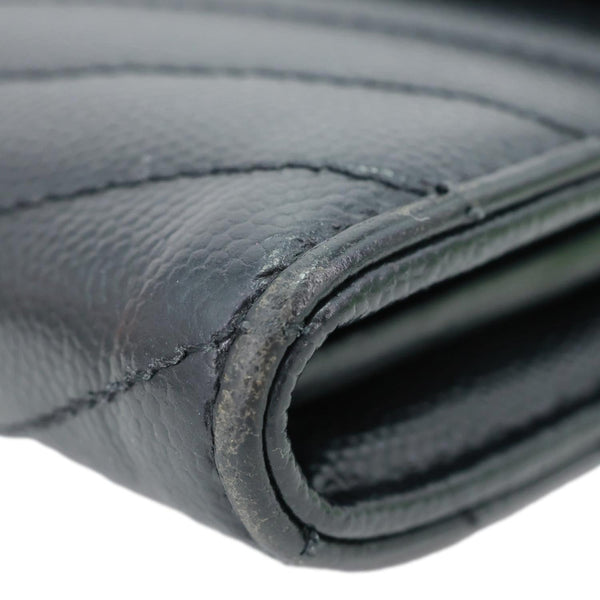 YVES SAINT LAURENT Cassandre Flap Chevron Grain de Poudre Wallet Black