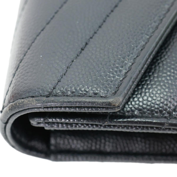 YVES SAINT LAURENT Cassandre Flap Chevron Grain de Poudre Wallet Black