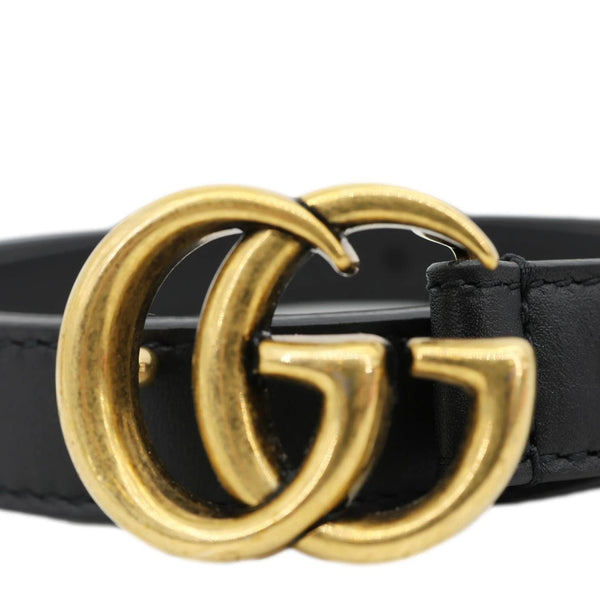 GUCCI Slim Double G buckle Smooth Leather Belt Size 95/38 Black 409417