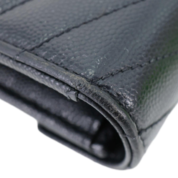 YVES SAINT LAURENT Cassandre Flap Chevron Grain de Poudre Wallet Black