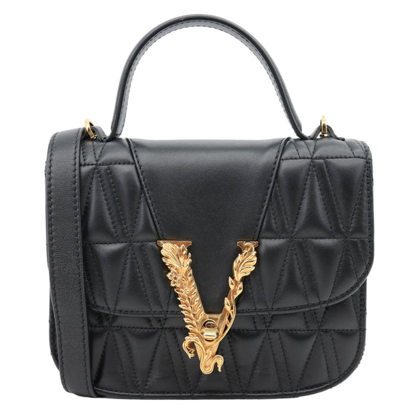 VERSACE Virtus Leather Top Handle Shoulder Bag Black