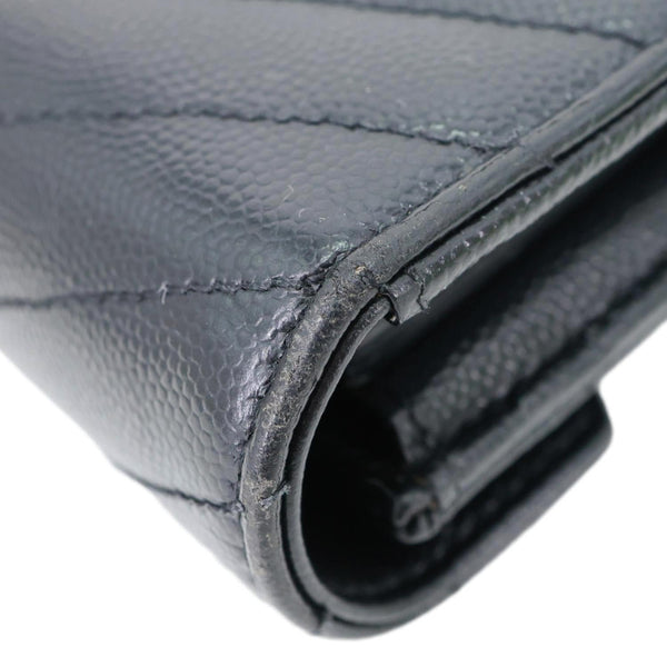 YVES SAINT LAURENT Cassandre Flap Chevron Grain de Poudre Wallet Black