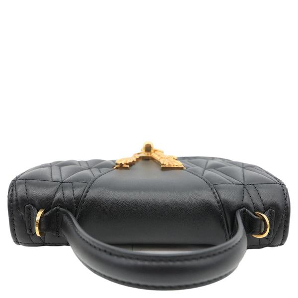 VERSACE Virtus Leather Top Handle Shoulder Bag Black
