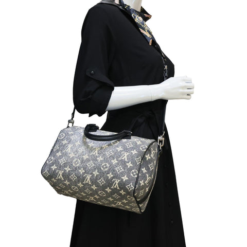LOUIS VUITTON Speedy 25 Bandouliere Monogram Jacquard Denim Shoulder Bag Grey