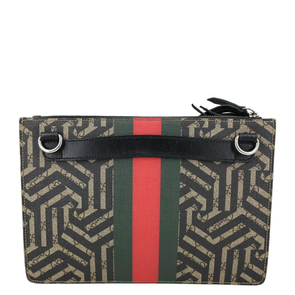 GUCCI Caleido Bee GG Supreme Web Canvas Clutch Crossbody Bag Black 450358