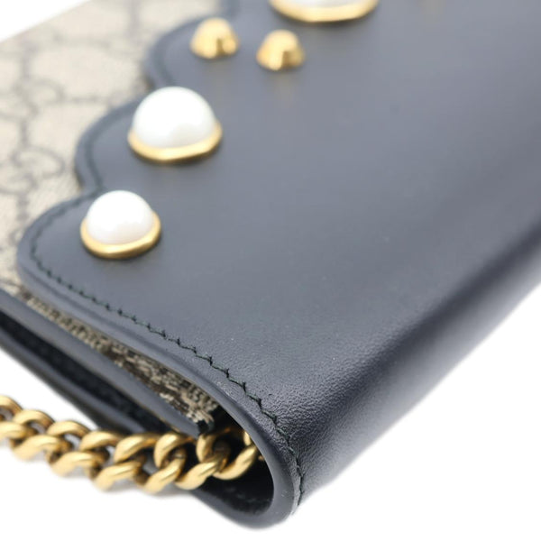 GUCCI Peony Pearly Mini GG Supreme Canvas Wallet on Chain Beige 431478