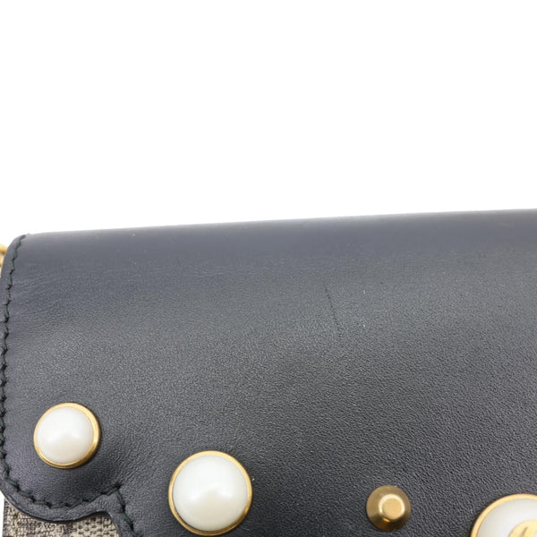GUCCI Peony Pearly Mini GG Supreme Canvas Wallet on Chain Beige 431478