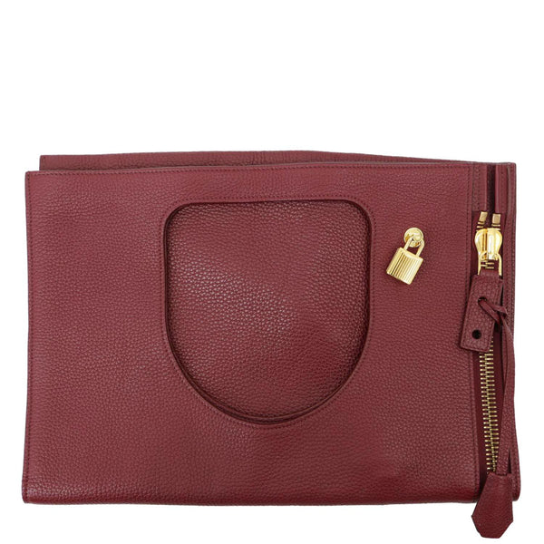 TOM FORD Alix Padlock Zip Fold-over Leather Tote Bag Burgundy